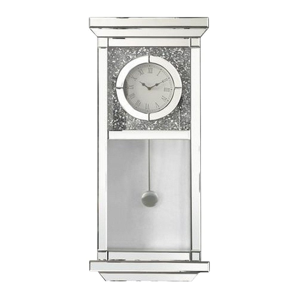 Pendulum Wall Clock With Mirror Trim And Molded Design Silver-zoom-1