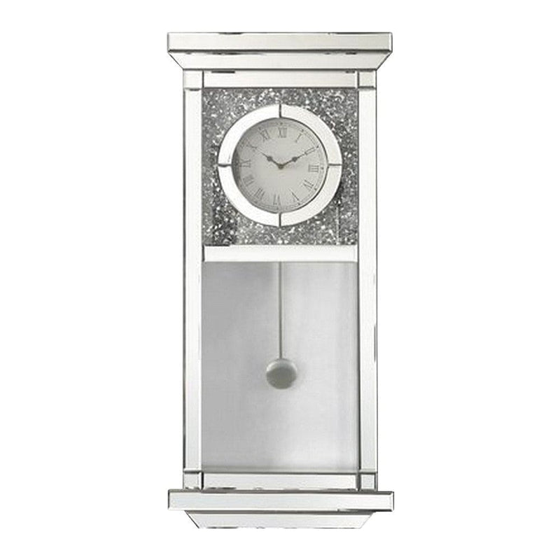 Pendulum Wall Clock With Mirror Trim And Molded Design Silver-zoom-