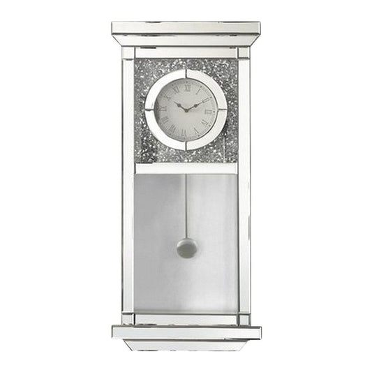 Pendulum Wall Clock With Mirror Trim And Molded Design Silver