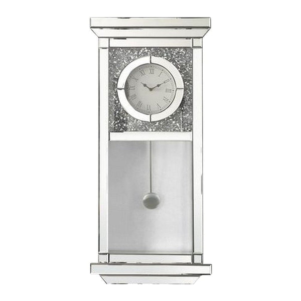 Pendulum Wall Clock With Mirror Trim And Molded Design Silver