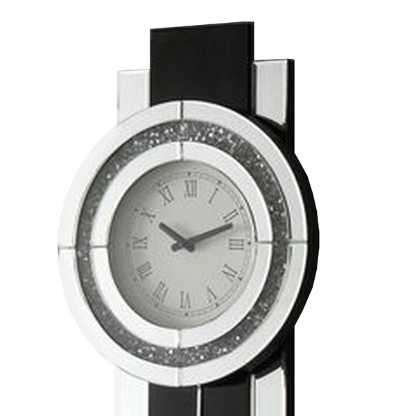 Pendulum Wall Clock With Mirror Trim And Round Shape Silver