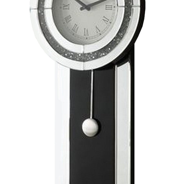 Pendulum Wall Clock With Mirror Trim And Round Shape Silver-zoom-