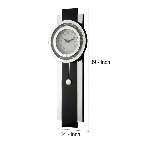 Pendulum Wall Clock With Mirror Trim And Round Shape Silver