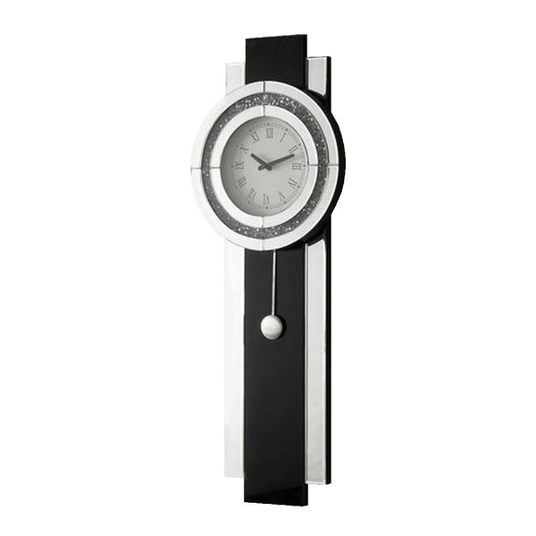 Pendulum Wall Clock With Mirror Trim And Round Shape Silver