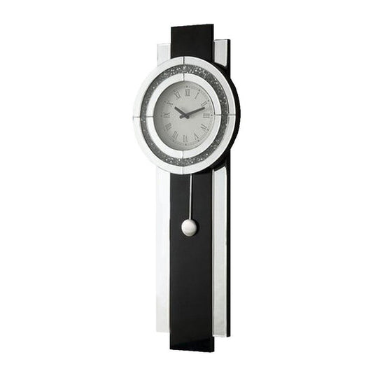 Pendulum Wall Clock With Mirror Trim And Round Shape Silver