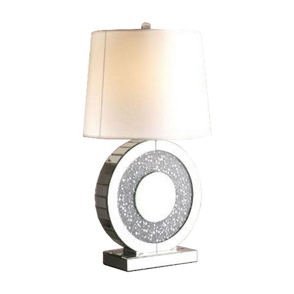 Table Lamp with Round Shaped Mirrored Base Silver