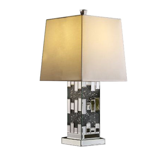 Table Lamp with Cuboid Shape and Mirrored Trim Silver
