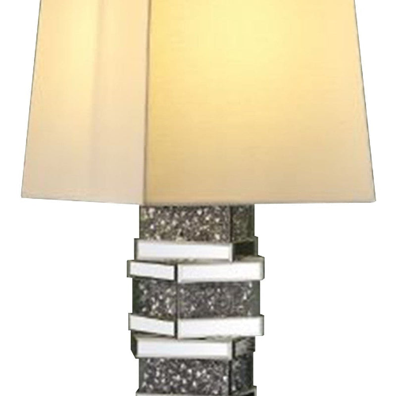 Table Lamp with Stacked Cuboid Shape and Faux Stones Inlay Silver-zoom-