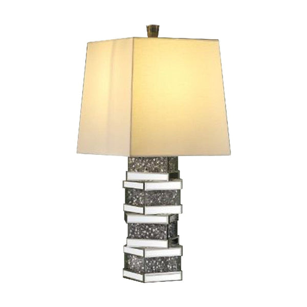 Table Lamp with Stacked Cuboid Shape and Faux Stones Inlay Silver