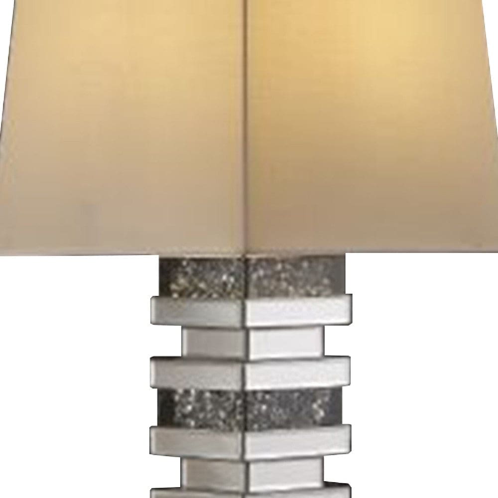 Table Lamp with Stacked Pedestal Mirrored Base Silver-zoom-3