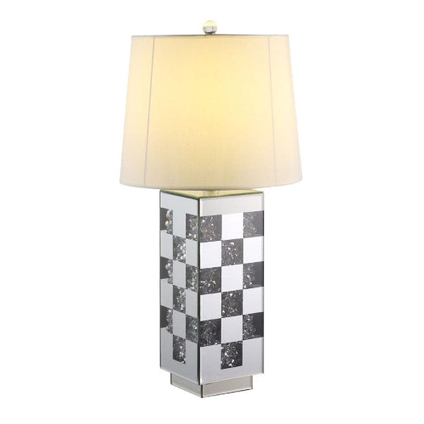 Table Lamp with Checkered Faux Diamond Inlay Silver