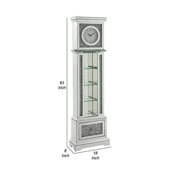 Grandfather Clock With 4 Compartments And Mirror Frame Silver