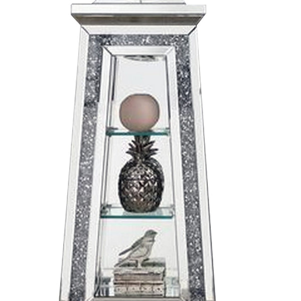 Mirrored Grandfather Clock With 3 Open Compartments Silver-zoom-