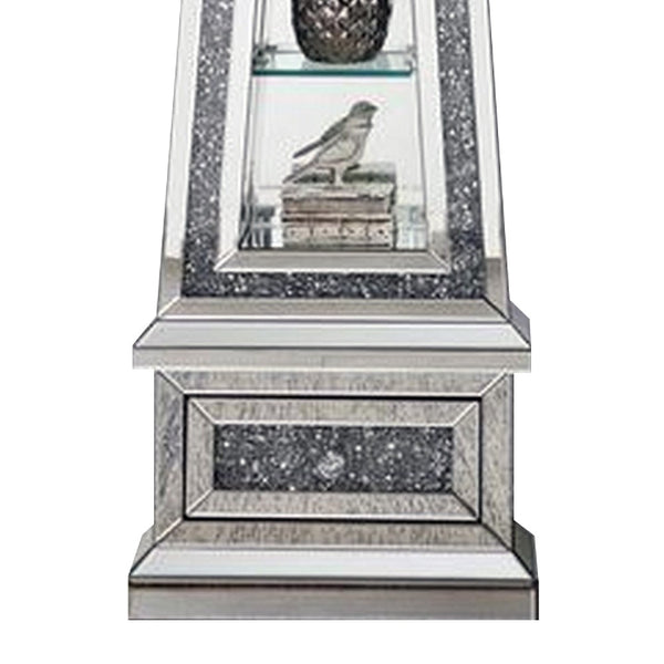 Mirrored Grandfather Clock With 3 Open Compartments Silver-zoom-