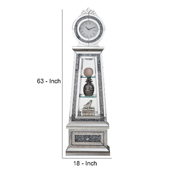 Mirrored Grandfather Clock With 3 Open Compartments Silver-zoom-6