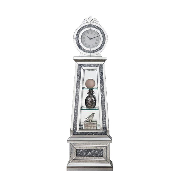Mirrored Grandfather Clock With 3 Open Compartments Silver-zoom-