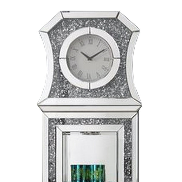Grandfather Clock With Mirror Framing And Faux Diamonds Silver-zoom-