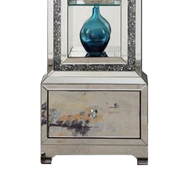 Grandfather Clock With Mirror Framing And Faux Diamonds Silver-zoom-