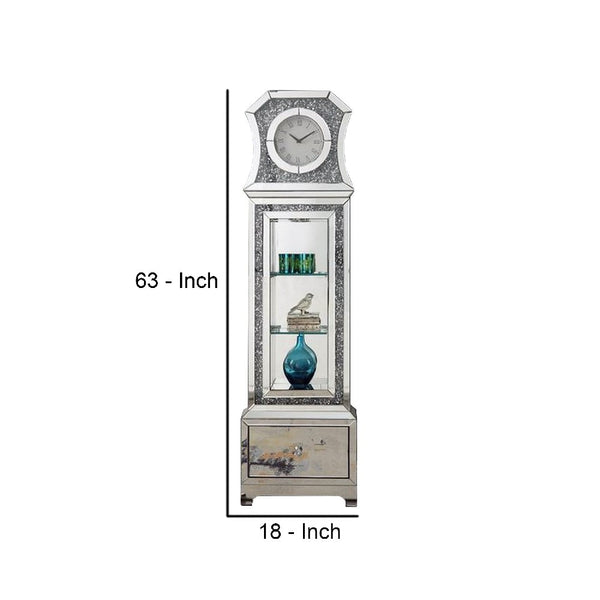 Grandfather Clock With Mirror Framing And Faux Diamonds Silver-zoom-