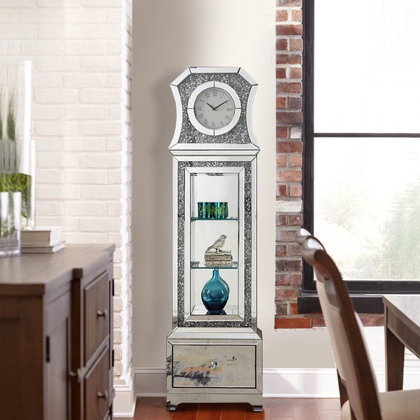 Grandfather Clock With Mirror Framing And Faux Diamonds Silver