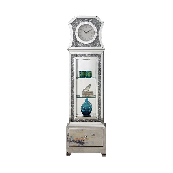 Grandfather Clock With Mirror Framing And Faux Diamonds Silver-zoom-