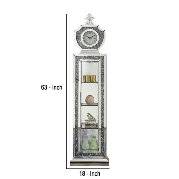 Grandfather Clock With 4 Compartments And Mirror Frame Silver-zoom-