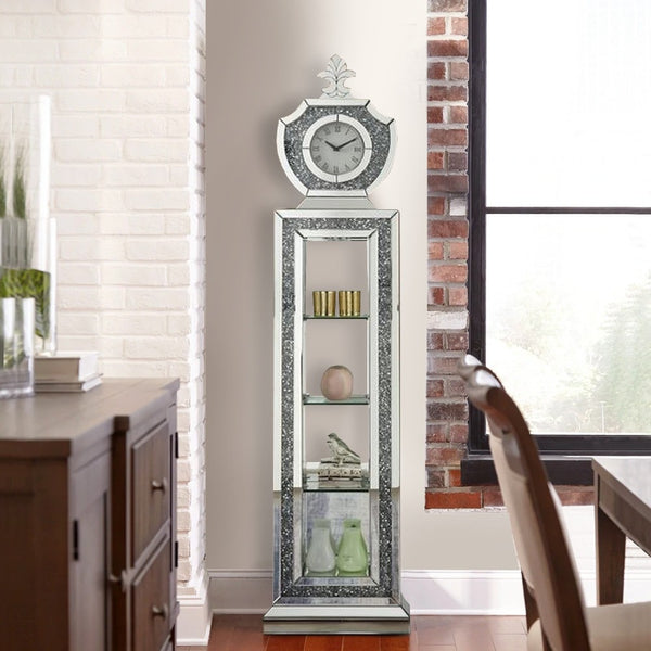 Grandfather Clock With 4 Compartments And Mirror Frame Silver-zoom-