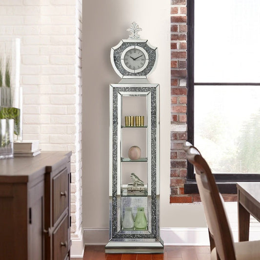Grandfather Clock With 4 Compartments And Mirror Frame Silver
