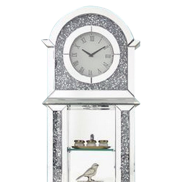 Mirrored Grandfather Clock With 4 Compartments Silver-zoom-