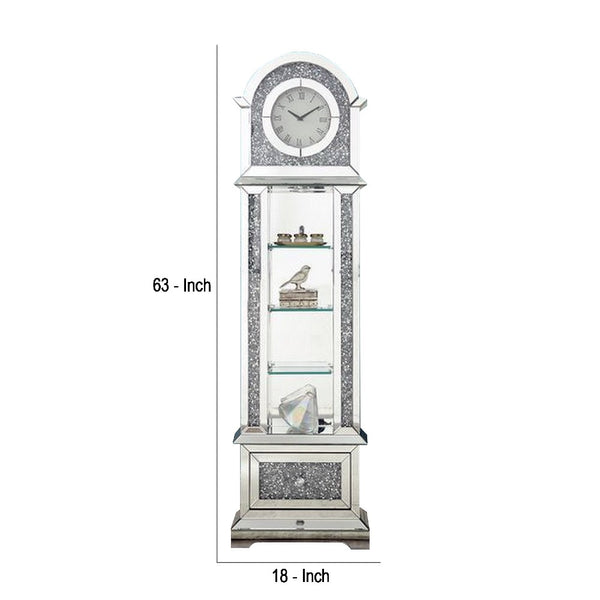 Mirrored Grandfather Clock With 4 Compartments Silver