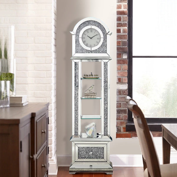 Mirrored Grandfather Clock With 4 Compartments Silver