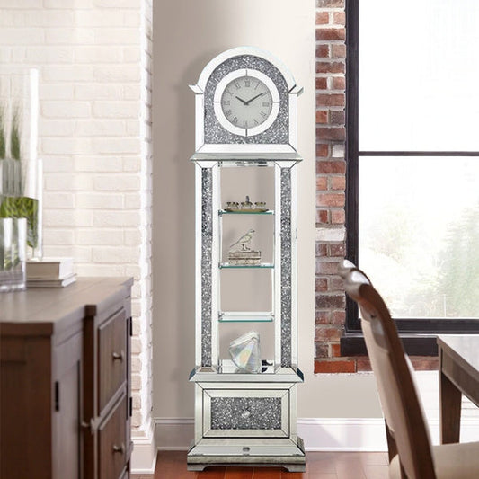 Mirrored Grandfather Clock With 4 Compartments Silver