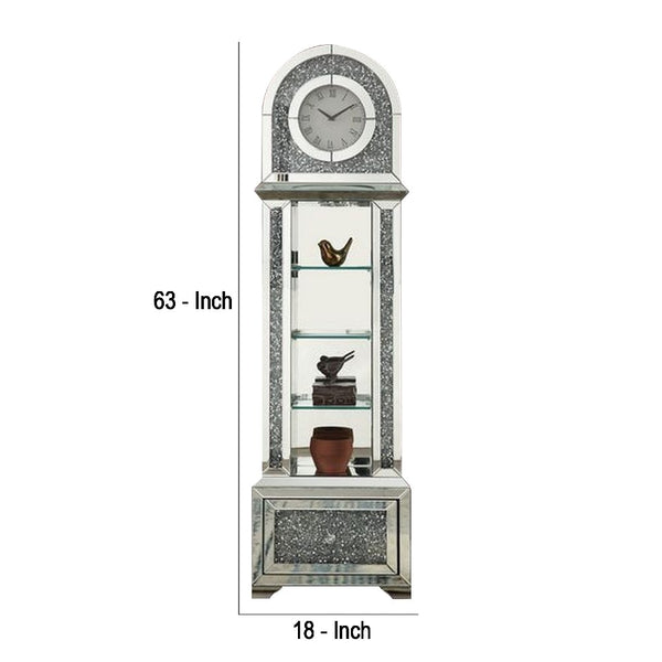Grandfather Clock With 1 Drawer And Mirror Frame Silver-zoom-6