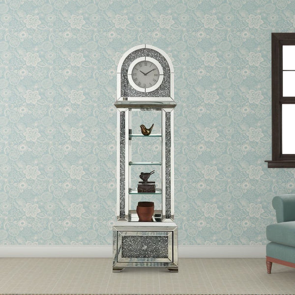 Grandfather Clock With 1 Drawer And Mirror Frame Silver-zoom-1