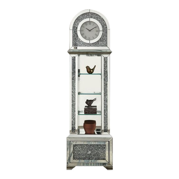 Grandfather Clock With 1 Drawer And Mirror Frame Silver
