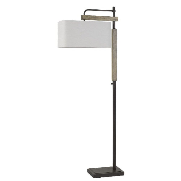 64 Inch Metal Industrial Floor Lamp With Wood Accent Black