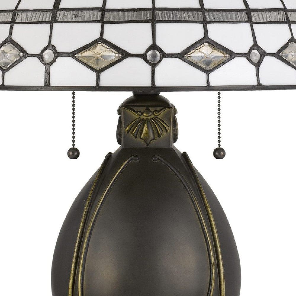 20 Inch Table Lamp with Tiffany Glass Gray Antique Brass-zoom-3