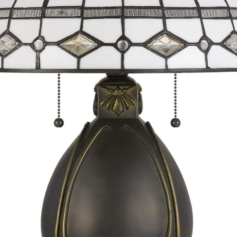20 Inch Table Lamp with Tiffany Glass Gray Antique Brass-zoom-