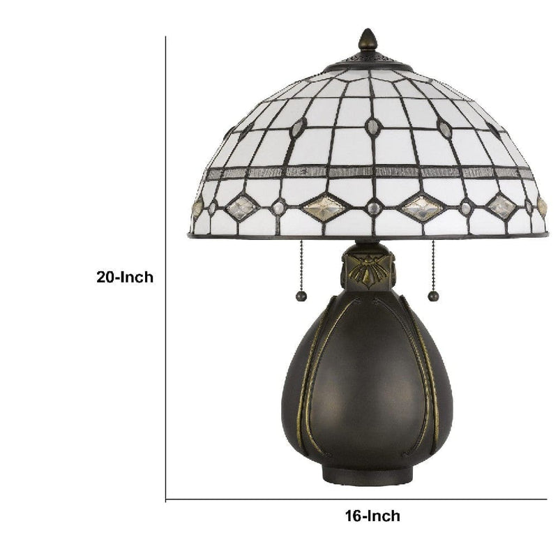 20 Inch Table Lamp with Tiffany Glass Gray Antique Brass-zoom-