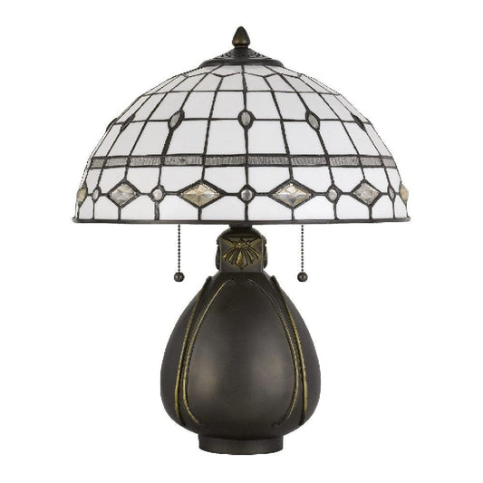 20 Inch Table Lamp with Tiffany Glass Gray Antique Brass