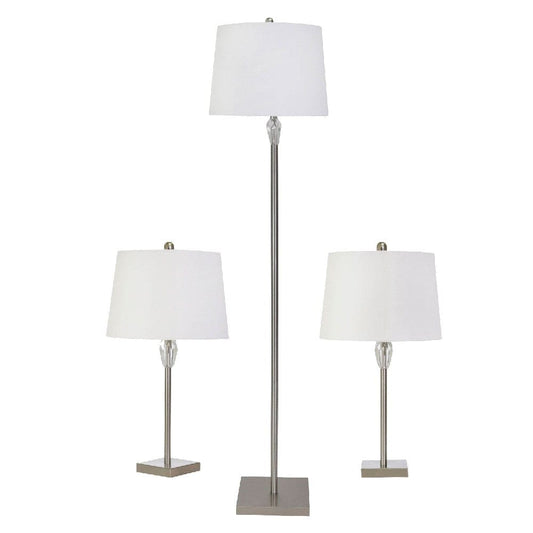 61 Inch 3 Piece Metal Floor Lamp And Table Lamps Set Silver