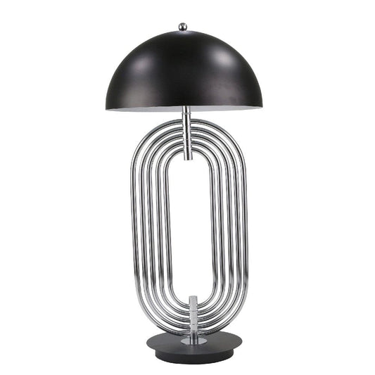 28 Inch Abstract Table Lamp with Metal Dome Shade Silver