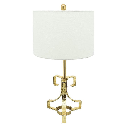 29 Inch Table Lamp with Scrolled Accents Drum Shade Gold