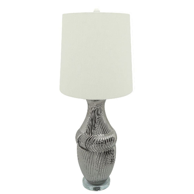 36 Inch Table Lamp with Metallic Spiral Design Silver-zoom-