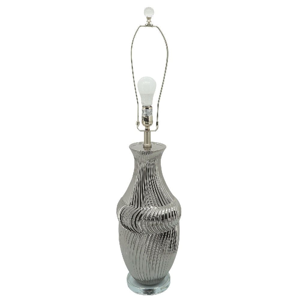 36 Inch Table Lamp with Metallic Spiral Design Silver