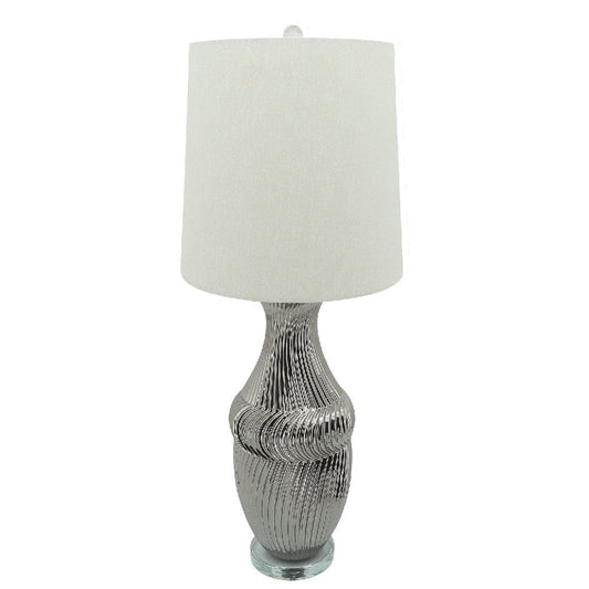 36 Inch Table Lamp with Metallic Spiral Design Silver