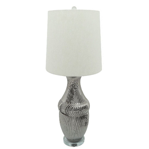 36 Inch Table Lamp with Metallic Spiral Design Silver