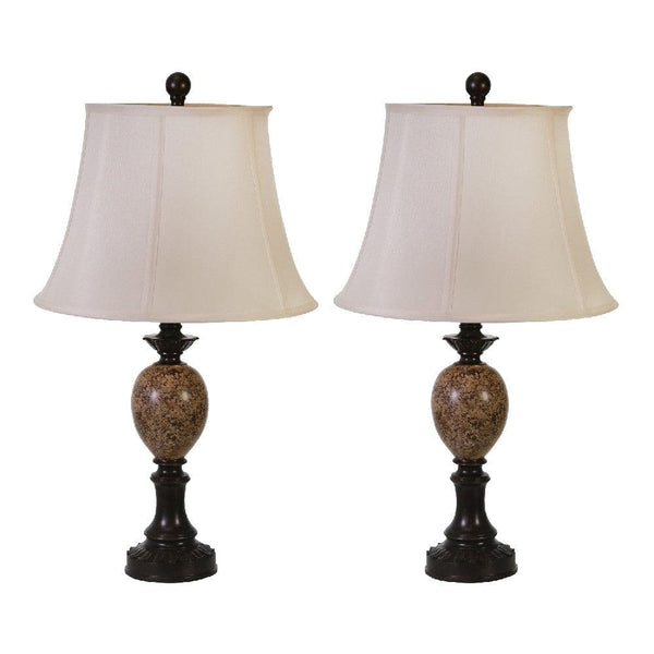 25 Inch Classy Table Lamps with Empire Shade Set of 2 Brown