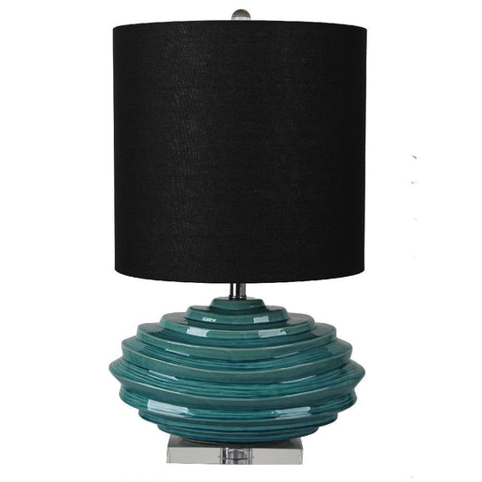 27 Inch Table Lamp with Stylized Spiral Ceramic Base Teal