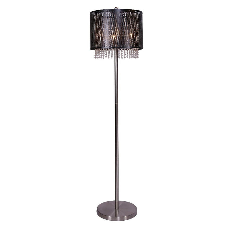 64 Inch Floor Lamp With Mesh Shade And Hanging Beads Black-zoom-